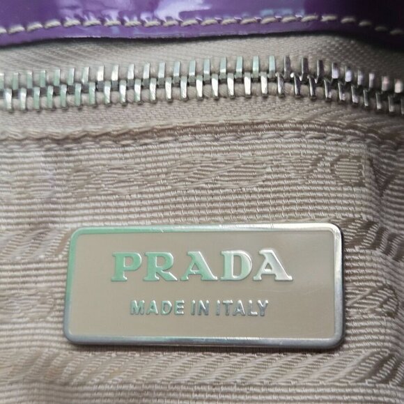 Prada Vintage Tessuto Beige Cloth Rare Purple Patent Leather Trim Crossbody Bag